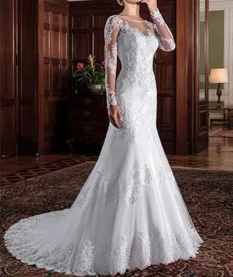 

Sexy Exquisite Tulle Jewel Neckline Mermaid Wedding Dresses 2020 Beaded Lace Applqiques Long Sleeves Bridal Dresses Plus Size