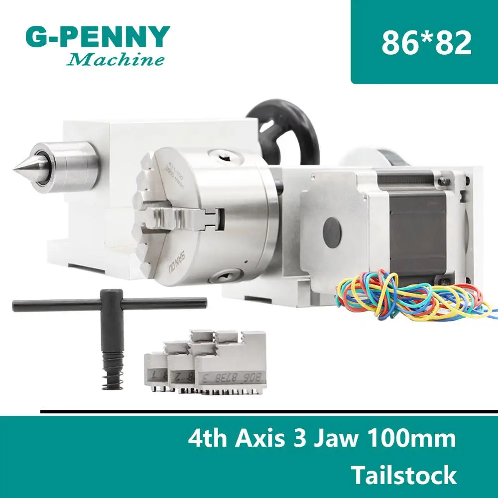 Oś obrotowa CNC 100mm uchwyt 3 szczęki 4 szczęki 4th osi + konik podzielnica CNC oś obrotu z CNC Nema34 silnik krokowy