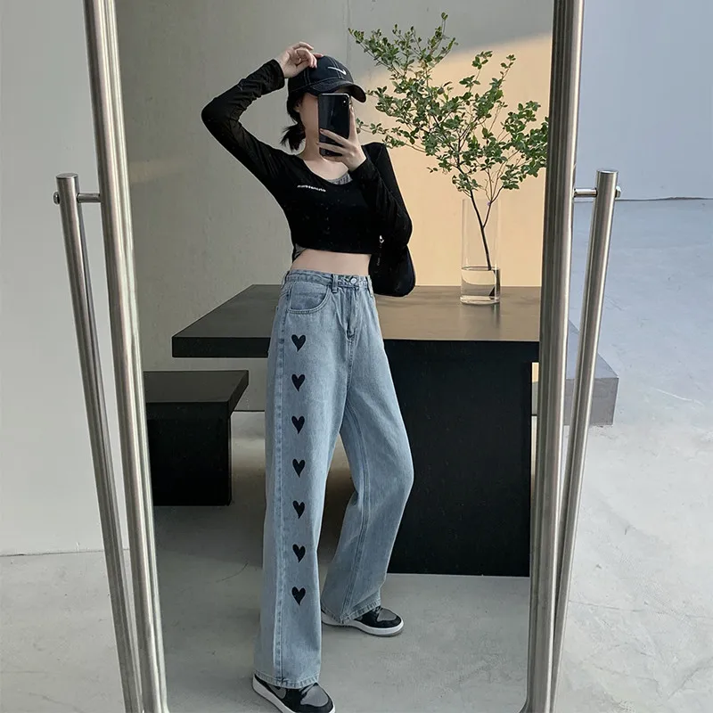 

Woman Jeans High Waist Clothes Wide Leg Denim Clothing Blue Streetwear Vintage Quality Nice Vogue Harajuku Straight Pants