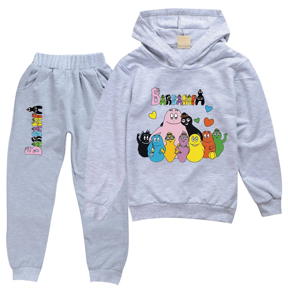 Anime Barbapapa 2-13Y Kids Tracksuit Boys Girl Cartoon Clothes Children Hoody Long Sleeve T-Shirt+Pants 2Pcs Sets Baby Teen Suit