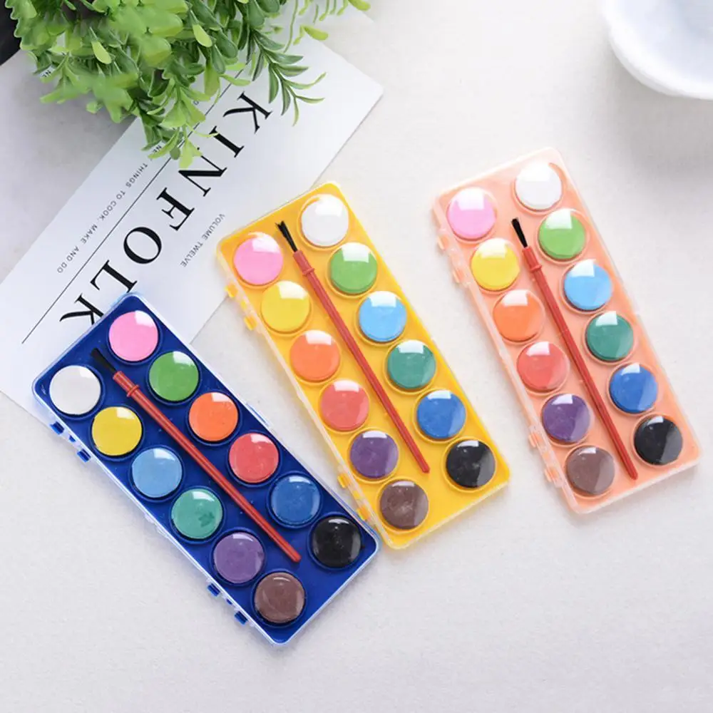 Children's beginner solid watercolor paint 12 colors set drawing practice drawing coloring tool kid's colored pen