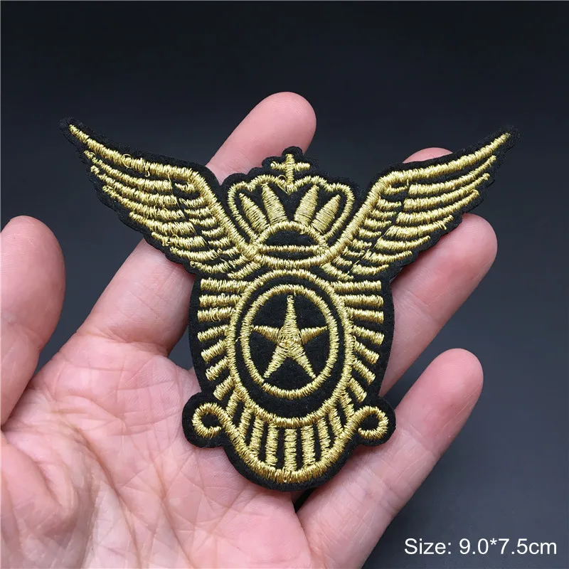 Golden Wings Iron on Patches for Clothing Stars Badges Clothes Embroidery Stripes Appliques Sewing Backpack Decotation