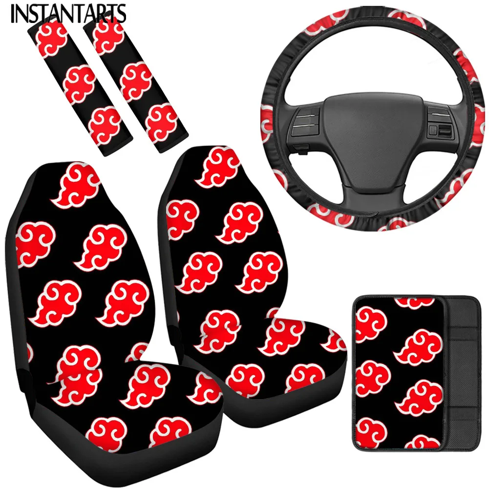 

INSTANTARTS Stylish Cloud Print Washable Car Seat Covers Steering Wheel Cover Soft Center Console Cover Car Seat Belt Cover