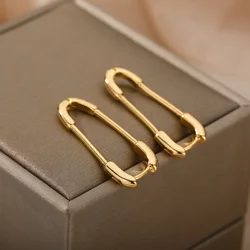 Punk Pin Earrings for Women Girls Paperclip Safety Stainless Steel Stud Earrings 2024 Trend Unique Design Fashion Couple Jewerly