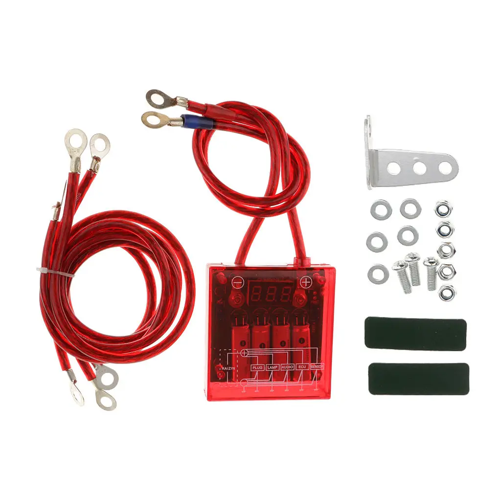 Universal Car Vehicles Fuel Saver Grounding Wries Voltage Stabilizer Regulator Kits - Red