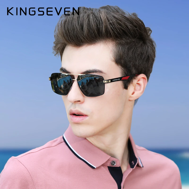 KINGSEVEN-Óculos de sol masculinos de alumínio, lentes polarizadas, design vermelho, templos, espelho de revestimento, 7719