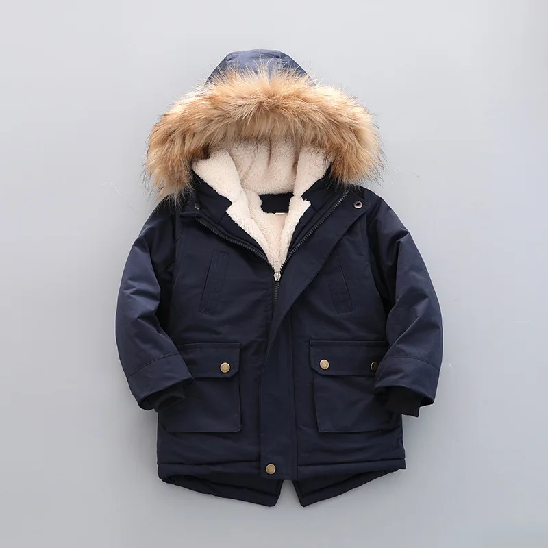 2 3 4 5 6 7 Year Winter Boys Jacket Windbreaker Keep Warm Thicken Fur Collar Girls Coat Hooded Children\'s Outerwear Kids Clothes