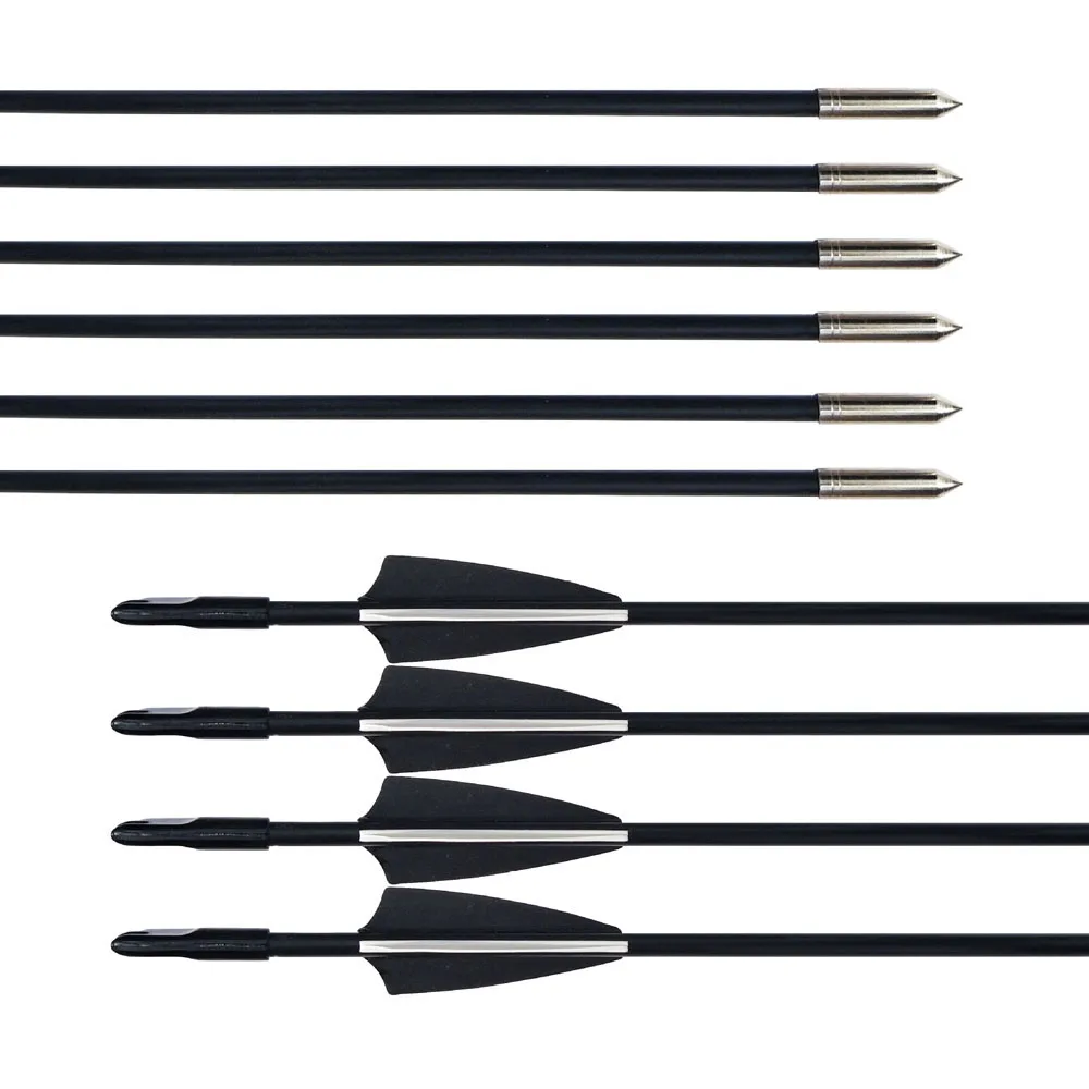 6/12/24 pcs 30 Inches Spine 800 Fiberglass Arrow Diameter 6mm Black White Feathers For Archery Hunting Shooting