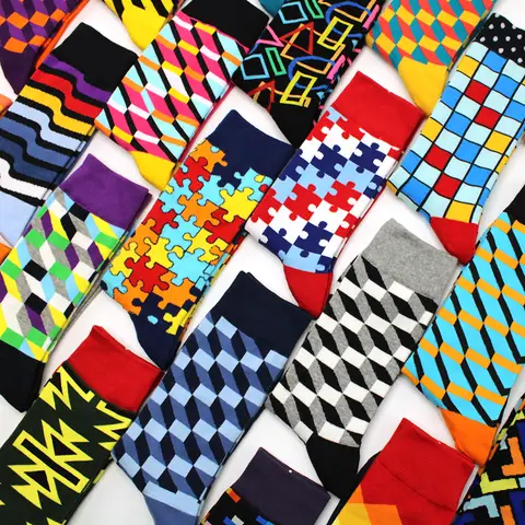 Male Tide Brand men cotton Socks Gradient Color summer Style long wedding sock Men's High Funny Happy Business Socks man sox