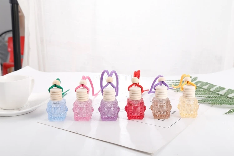 Empty Car Perfume Bottle for Essential Oils Auto Ornament Perfume Pendant Car-styling Hanging Glass Bottle Air Freshener 100pcs