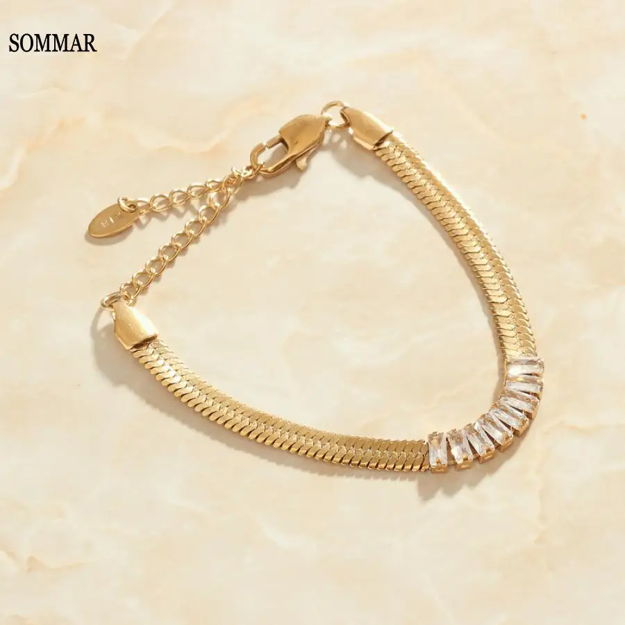 SOMMAR 2024 trend PVD /stainless_steel color Girl charm bracelet Square zircon blade chain friendship bracelets diy