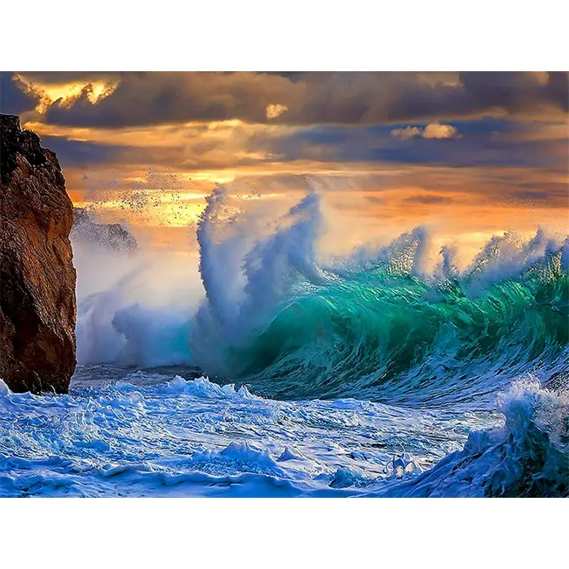 数字による絵画 キャンバス上の海の波 数字による風景写真 ホーム