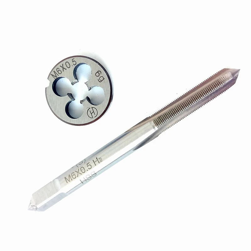 2 PCS HSS M6 * 0.5Mm Tap และ Die ชุดมาตรฐานเครื่อง Tap Die ขวาตรง Groove มือเครื่องมือ