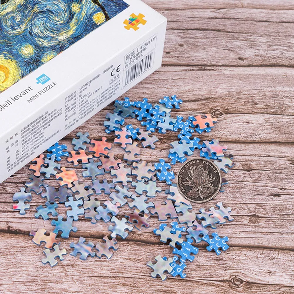 Mini 1000 pieces The Smallest Size Starry Night 3D Puzzle Difficult Famous Painting Thicker Paper Puzzle For Adult( 42.5x 30CM