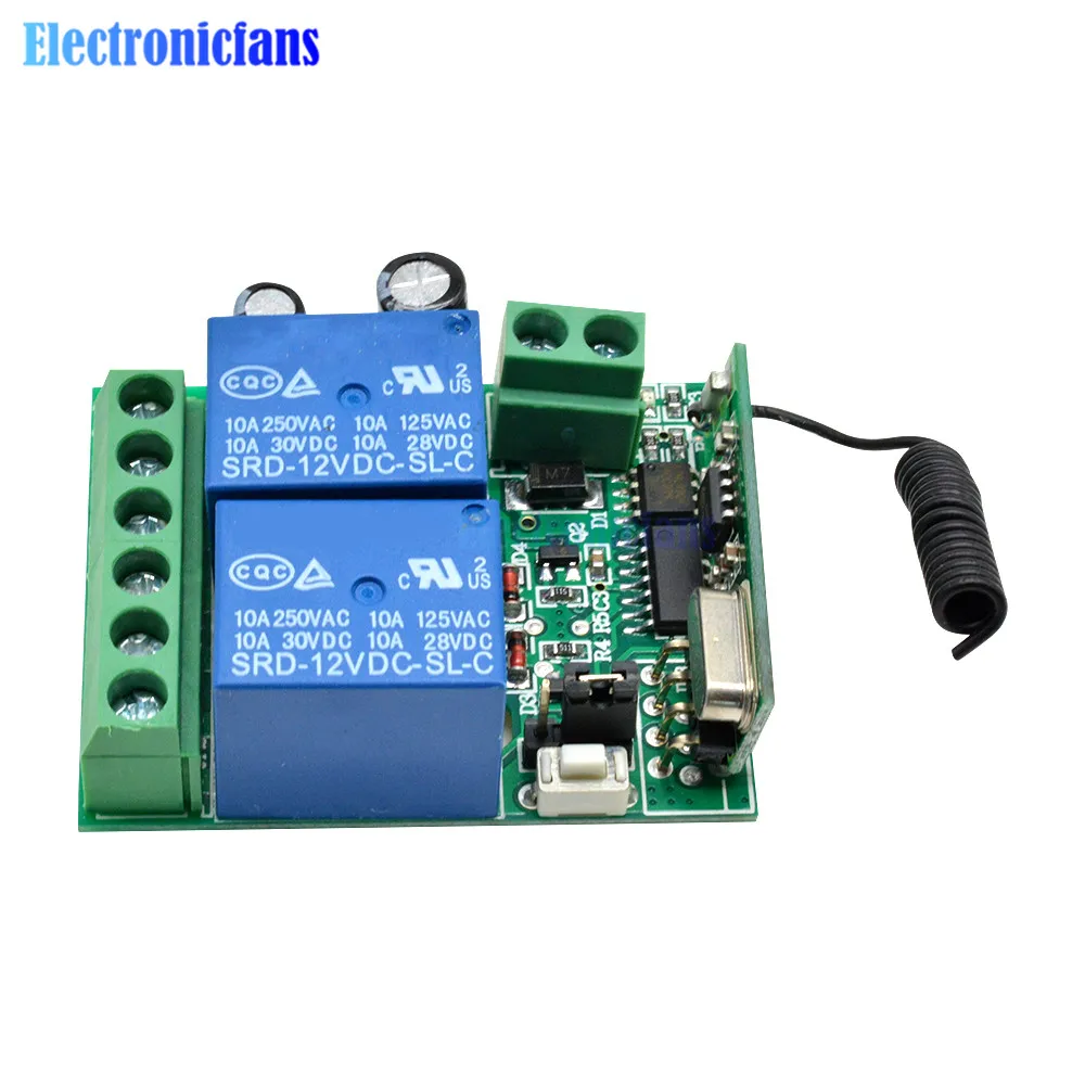 DC 12V Wireless RF Remote Control Switch Transmitter+ Receiver 2 Channel Relay Switch Module 315MHz 433MHz 2 Way Relays