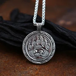 BEIER Nordic Vikings Bear Print Amulet Pendant Necklace The Norse Bear Print and tiger pendant Necklace Nordic Talisman BP8-371