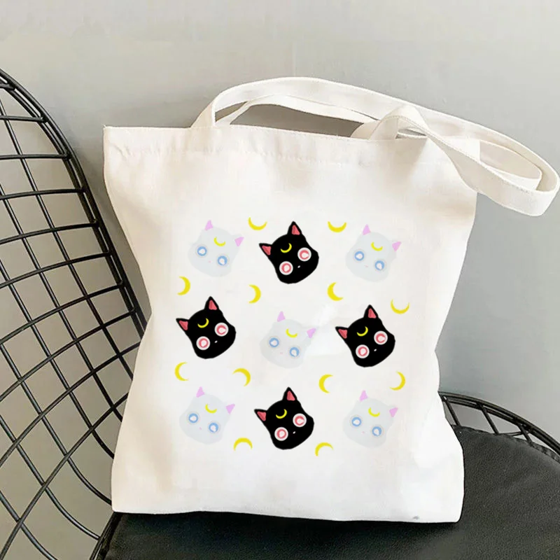 Bolsa shopper feminina da sailor meow on the moon, bolsa harajuku para compras, shopper de lona, bolsa de ombro para menina