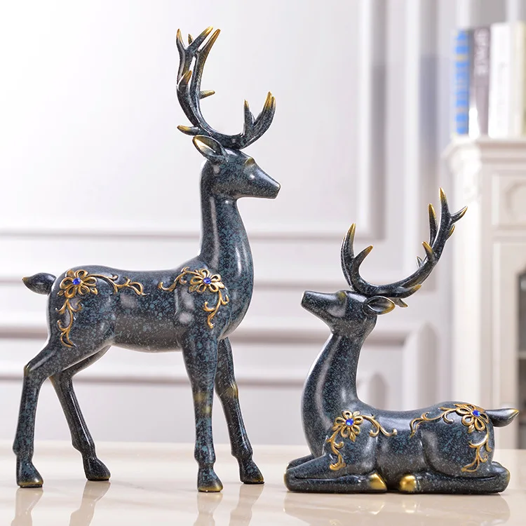 

TV Wine Cabinet Home Decorations Display with Diamonds Couple Deer Living Room Resin Crafts Ornaments