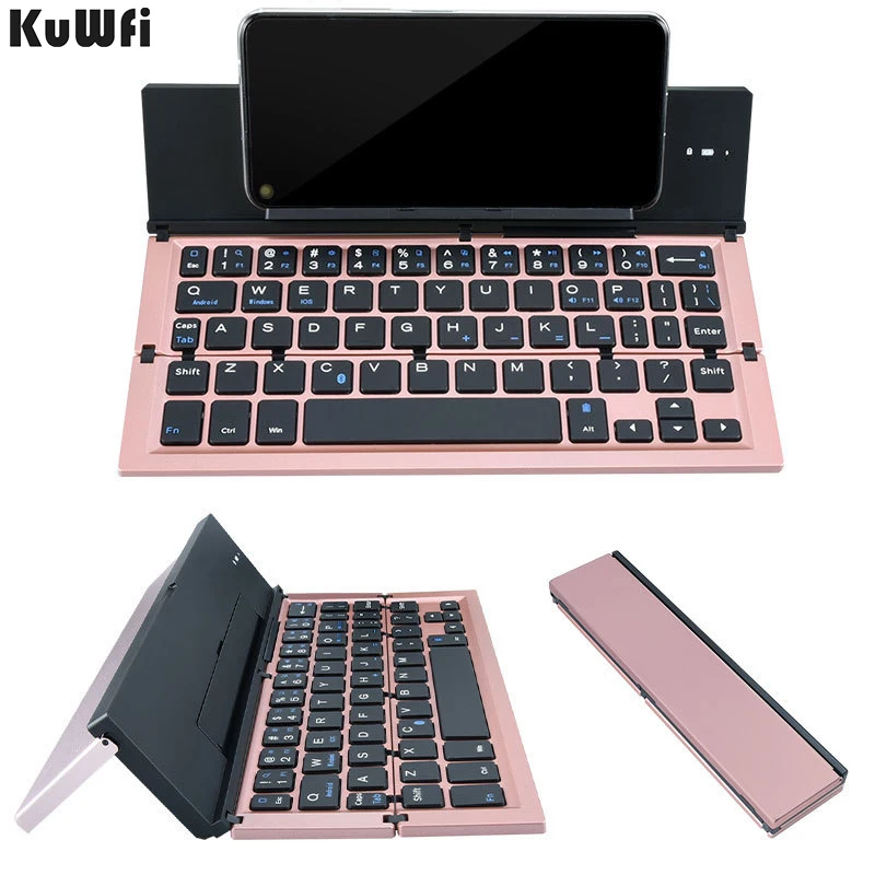 

KuWFi Foldable Bluetooth Wireless Keyboard Three Folding Keypad Stand For Apple IOS Android Windows iPad Xiaomi Tablet Phone PC