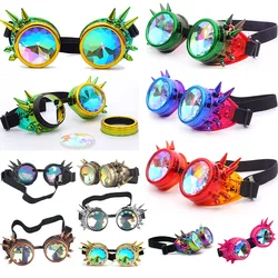 Hotselling Kaleidoscope Rainbow Glasses Men's Women's Sunglasses Rivet Steampunk Goggles Cosplay Vintage Gothic EDM Eyewear