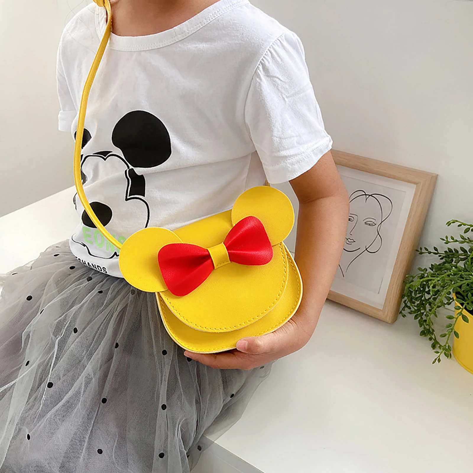 Baby Girls Cartoon Crossbody Bags Cute Mouse Ear Bowknot Magnetic Snap Shoulder Bags