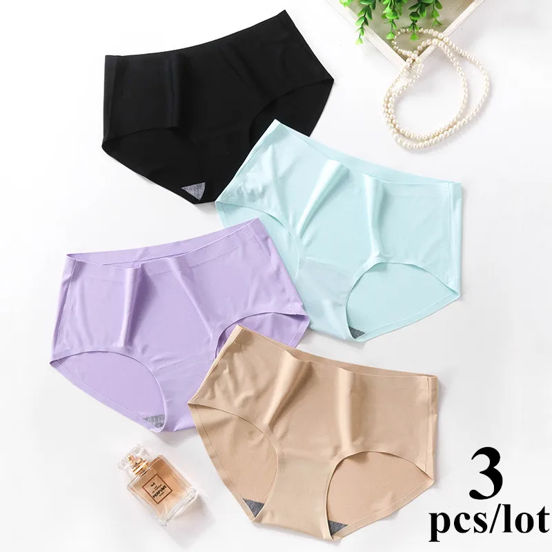 3Pcs  Women's Underwear Seamless Ice Silk Panties For Women Solid Skin lingerie Female Underwear Lady Briefs Knickers Underpant