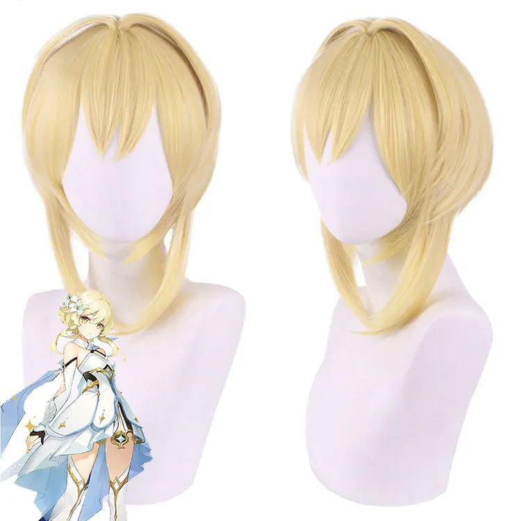 

30CM Lumine Cosplay Wig Game Genshin Impact Women Blonde Heat Resistant Hair Wig Halloween Carnival Party Role Play