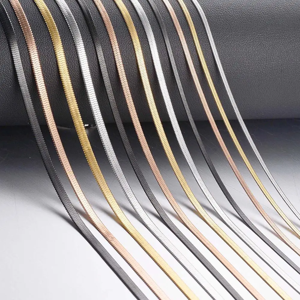 1 sztuka szerokość 2mm/2.5mm/3mm/4mm ze stali nierdzewnej w jodełkę wąż łańcuch płaski wąż łańcuch mężczyźni kobiety naszyjnik biżuteria nie alergiczne