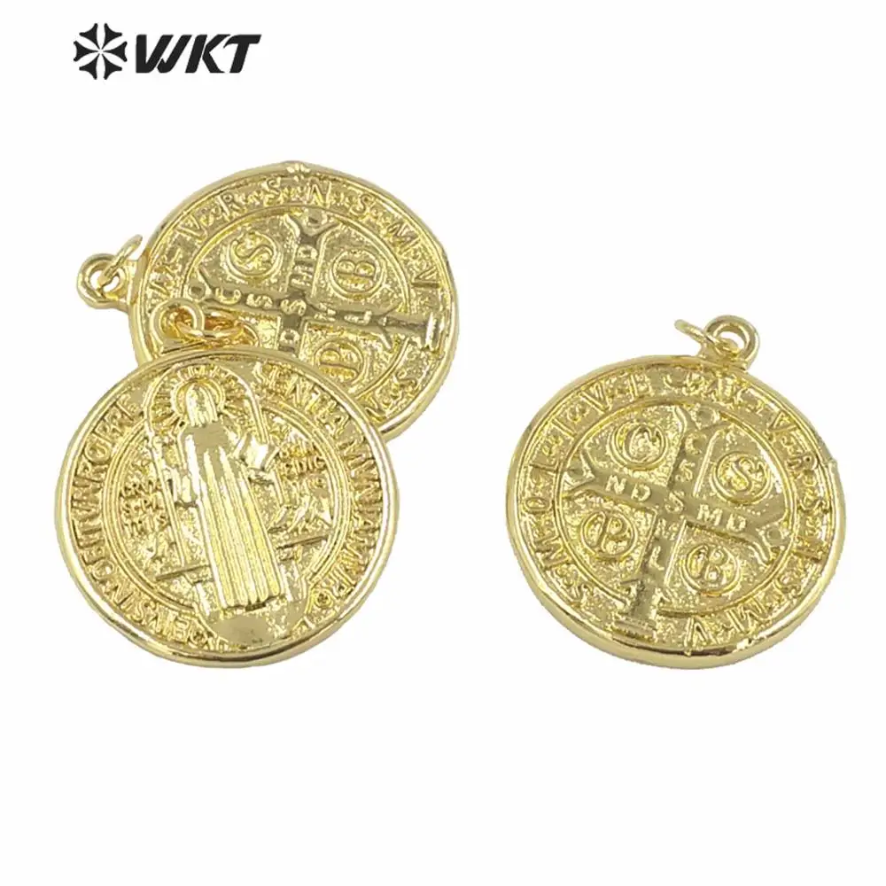 MP160 Fashion round religous Christian pendant 25mm round coin metal pendant wholesale gold electroplated Jehovah pendant