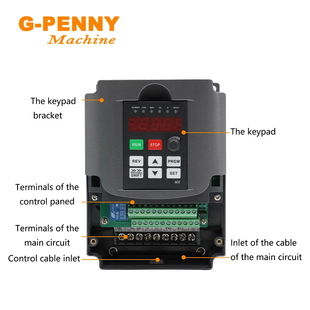 Imagem -05 - Huanyang 110v 220v 380v Inversor Cnc Eixo Controle de Velocidade do Motor Unidade de Frequência Variável 0400hz Saída 3p 1.5kw