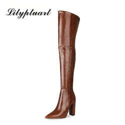 2024 Women's Faux Leather Thigh-High Boots - Pointed Toe Stiletto Heel, Over-The-Knee Winter Autumn Fashion Chic Footwear