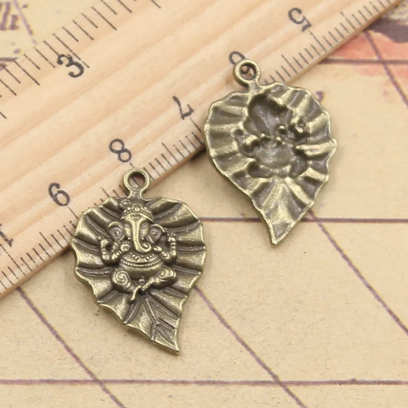 10pcs Charms Leaf Ganesha Buddha Elephant 25x18mm Tibetan Bronze Silver Color Pendants Antique Jewelry Making DIY Handmade Craft