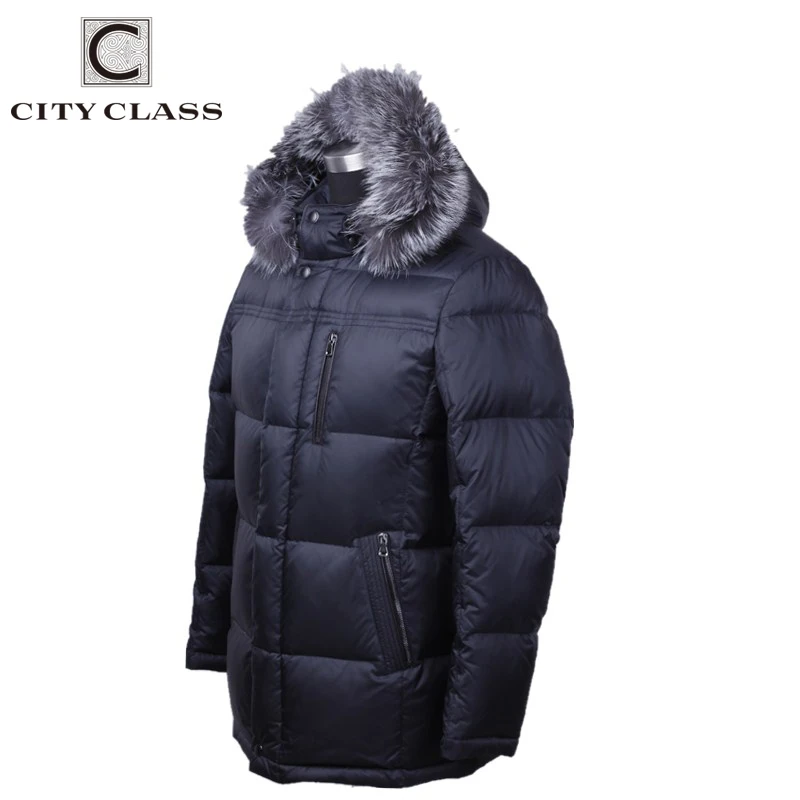 CITY CLASS Business Fashion Men\'s Winter Jackets Coats Silver Fox Hooded Jacket Thick Warm Hot Sale Parkas Outwear for Male 6135