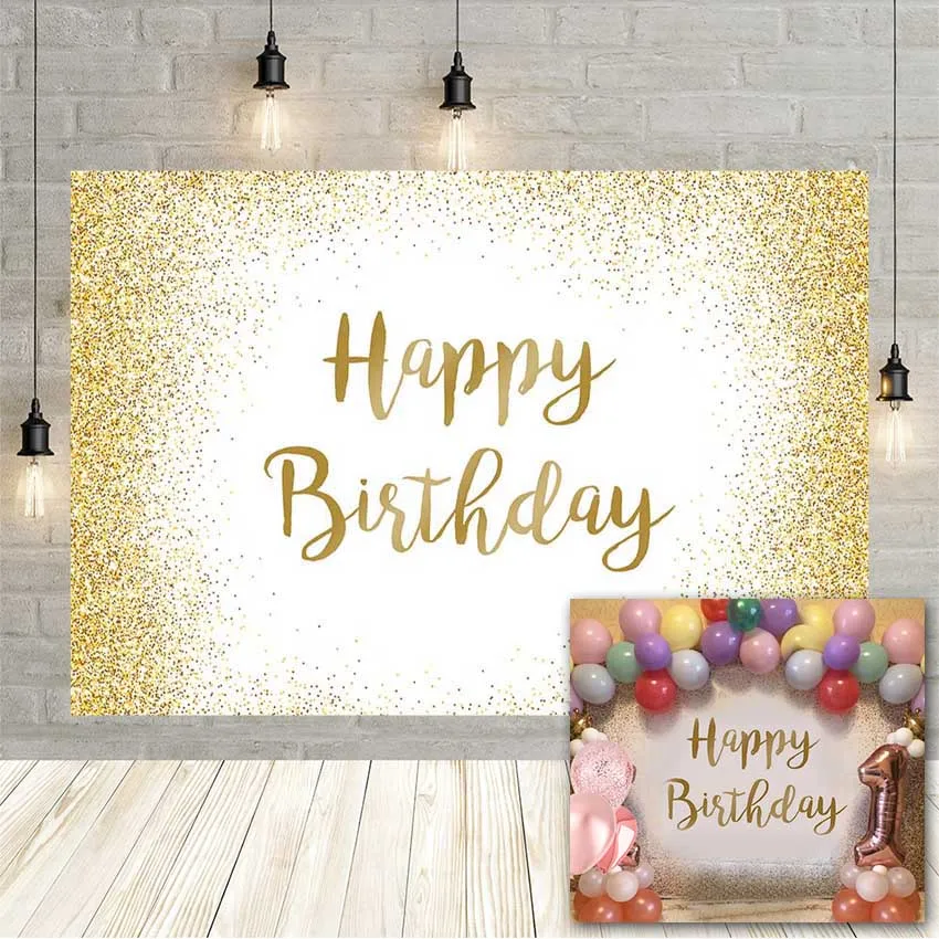 

Gold Glitter Happy Birthday Party Background For Photography Black Pink White Decor Customize Photocall Backdrop Photo Studio