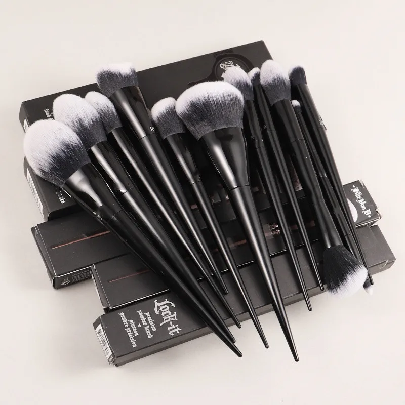 Ensemble de pinceaux de maquillage noirs pour cosmétiques, ombre et lumière, poudre, fond de teint, correcteur, ombre à barrage, 10, 20, 22, 25, 35, 40, 1, 2, 4