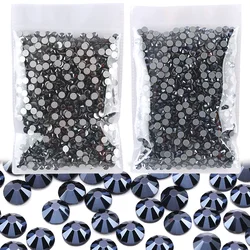 Strass nero lucido Super Glitter Hotfix/Non HotFix FlatBack vetro strass decorazioni per Nail Art indumento abito da sposa