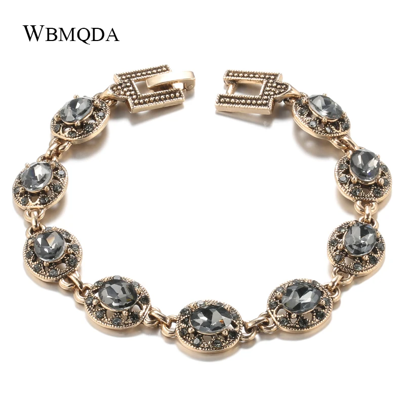 Wbmqda Charm Ethnic Wedding Bracelet Women 585 Antique Gold Boho Gray Crystal Bracelet Vintage Jewelry Russia Accessories