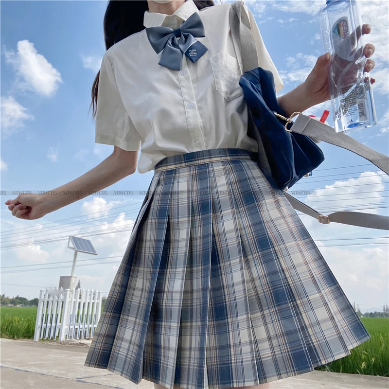 Mie mie di dao半袖ハイウエストプリーツスカートチェック柄スカートレディース学生制服