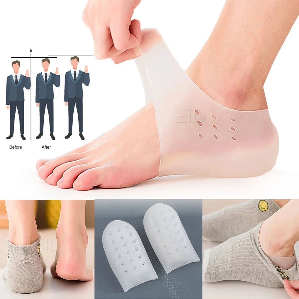 Invisible Height Increased Insole Silicone Heel Socks for Women Men insoles 2.5cm insoles for plantar fasciitis shoe sole White