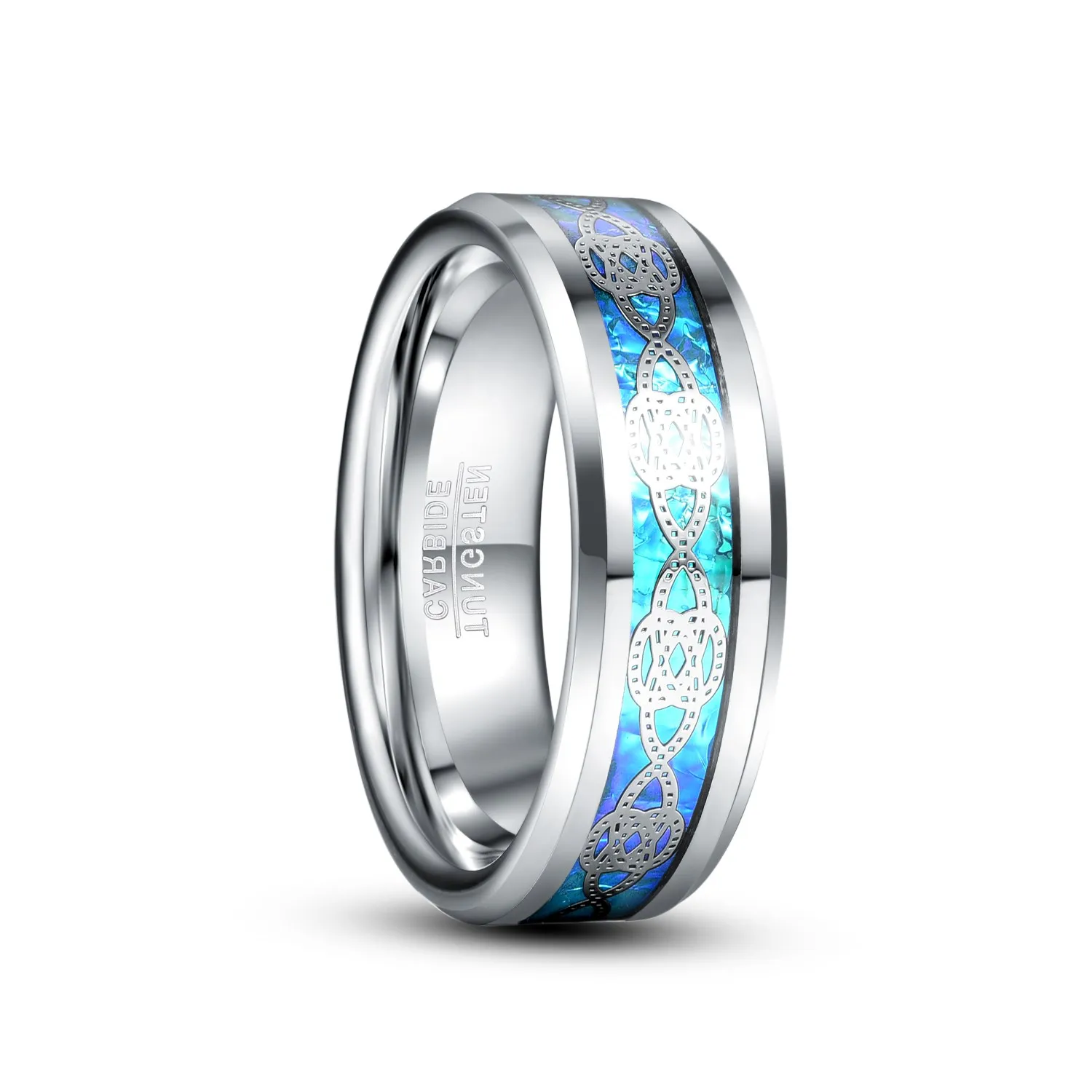 

Silver Color Knot Groove Anillo Hombre Blue Opal Men Tungsten Ring Wedding Jewellery