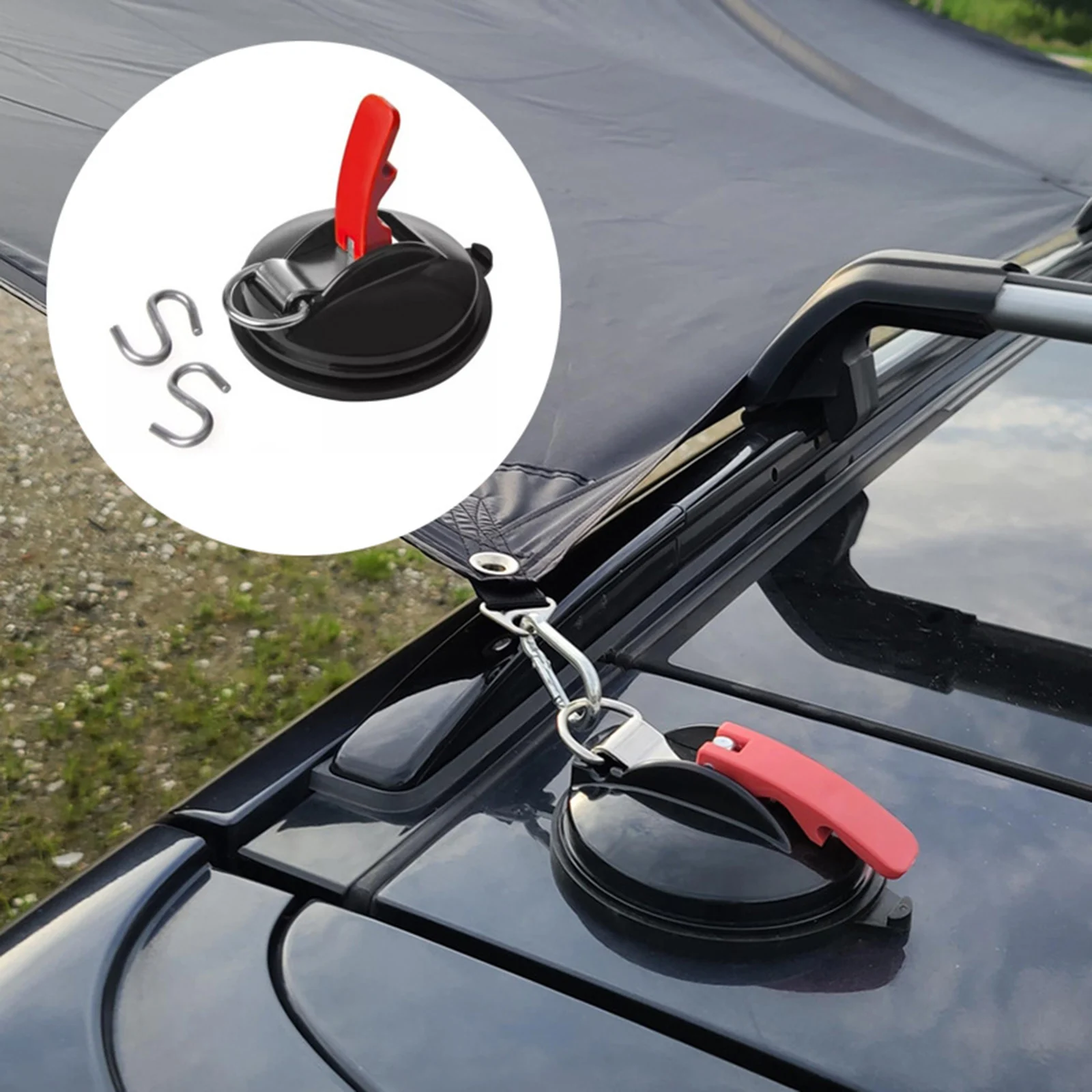 Car Awning Suction Cup Anchor with Securing S Hook Tie Down Heavy Duty Sucker Cup Outdoor Camping Tarp Accessory Use