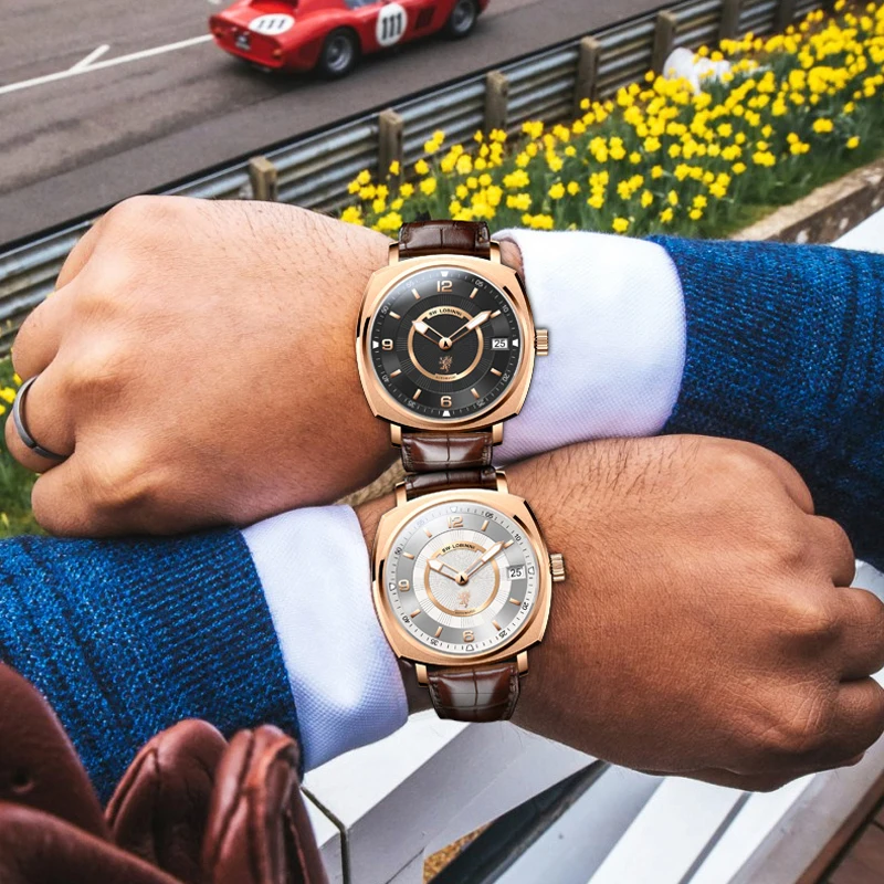 LOBINNI quadrante quadrato orologio meccanico da uomo riserva di carica orologi automatici 80 ore vetro zaffiro orologi impermeabili 50M