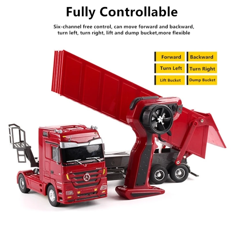Simulazione di forma realistica RC Camion pesante Carico grande Secchio girevole da 45 gradi Effetto sonoro Giocattolo per camion RC completamente controllabile