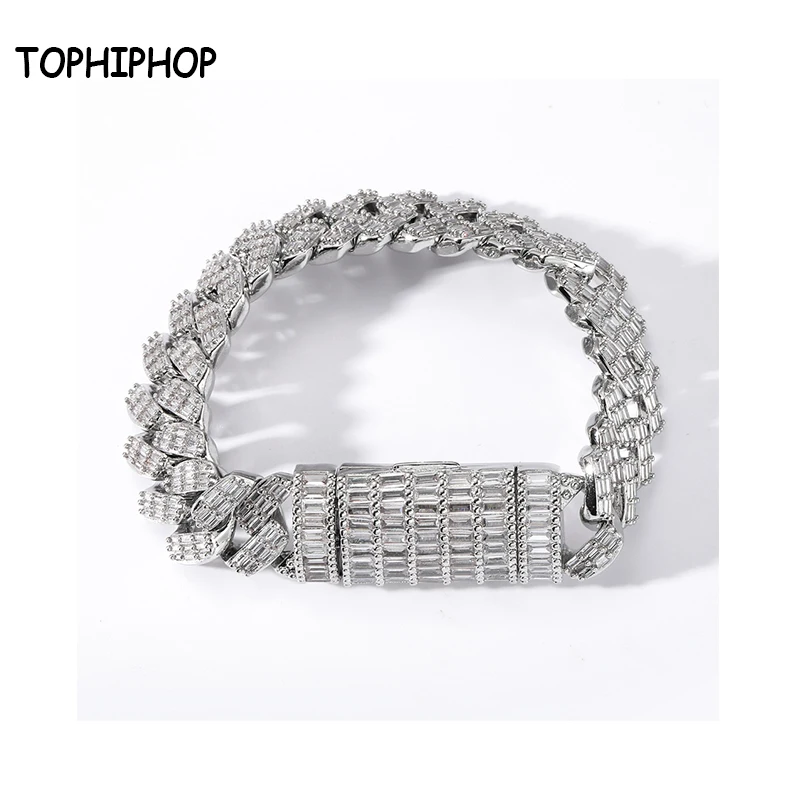 

TOPHIPHOP New 17mm Square Zircon Cuban Chain Bracelet Ice Cube Zircon Men's Hip Hop Bracelet Personalized Hip Hop Jewelry