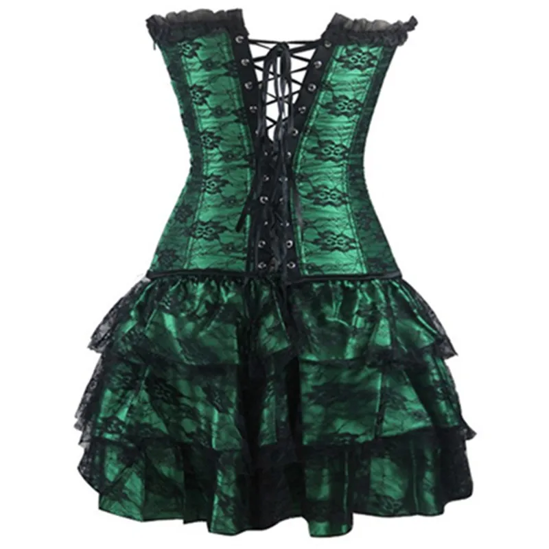 Hot Sale Fashion 4 Color Lace Floral Sexy Overbust Corset And Tutu Skirt Set Plus Size S-6XL For Women