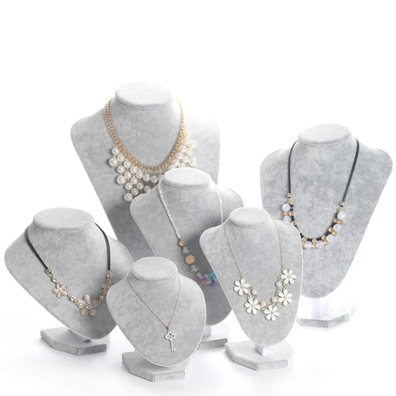 New  Arrival Model Show Exhibitor 6  Gray Velvet Jewelry Display For Woman Necklaces Pendants Mannequin Jewelry Stand Organizer