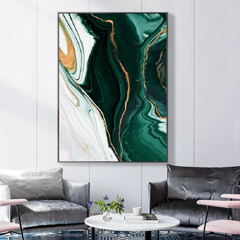 

Modern Abstract Gold foil lines Green Canvas Art Paintings For Living Room Bedroom Posters And Prints Wall Poster Home Decor