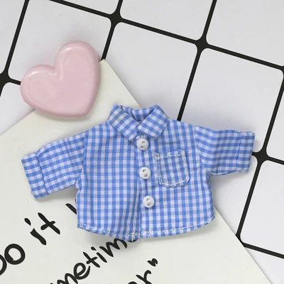 OB11 doll dress size Checked gentlemen's shirts long sleeves shirts for men and women with stripes trendy tops such as blue