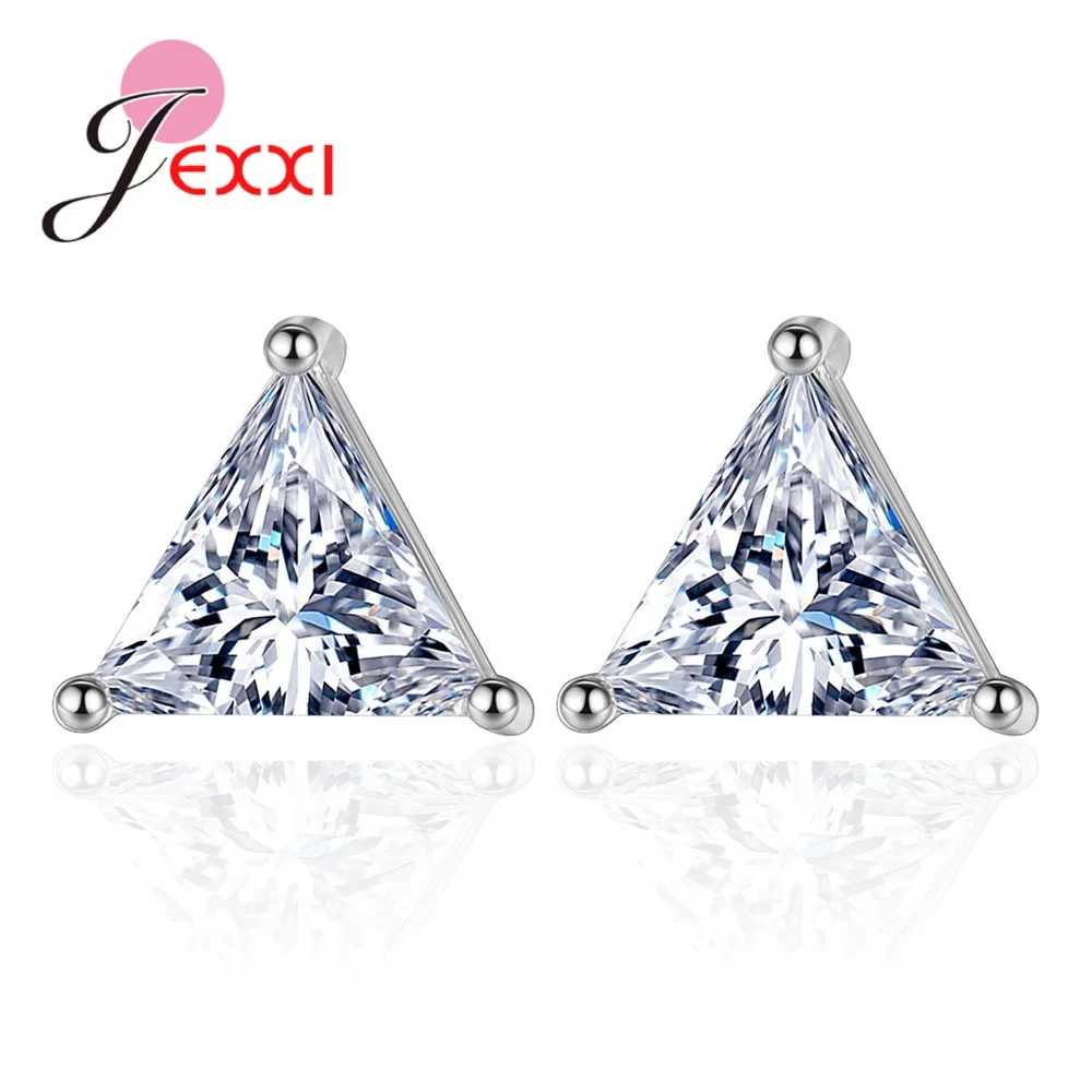 New Fashion Women/Lady/Girls 100% 925 Sterling Silver Geometric Cubic Zirconia Stud Earrings Fast Delivery Triangle/Square CZ