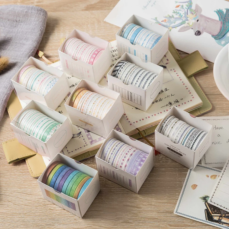 

10 rolls Kawaii Macaron Narrow Tapes Decorative Washi Tapes Scrapbooking Bullet Journaling Cute Masking tape Set